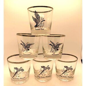 1960s Federal Glasses Platinum Rim Highball Glasses Canada Goose Ring Neck Pheas